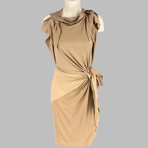 BURBERRY Size 6 Khaki Stretch Silk Sleeveless Sheath Dress - Picture 1 of 6